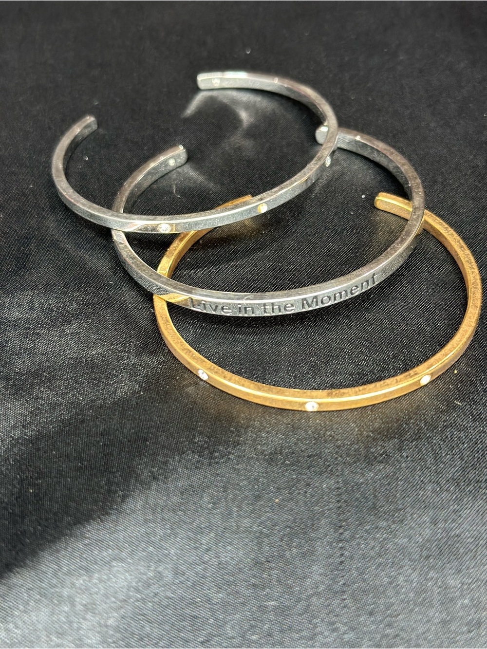 “Live in the Moment” Silver & Gold Cuff Bracelet Set